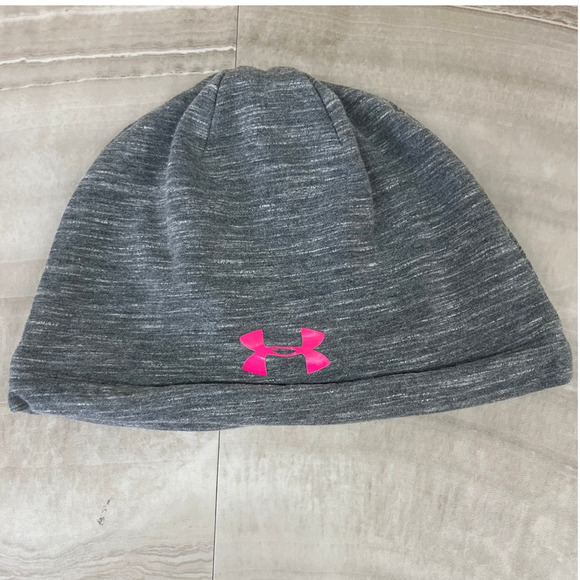 Under Armour Storm Winter Beanie Skull Cap Hat Lined Gray Logo Pink Womens OS - Picture 1 of 6